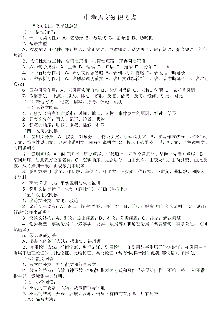 中考语文知识要点_第1页