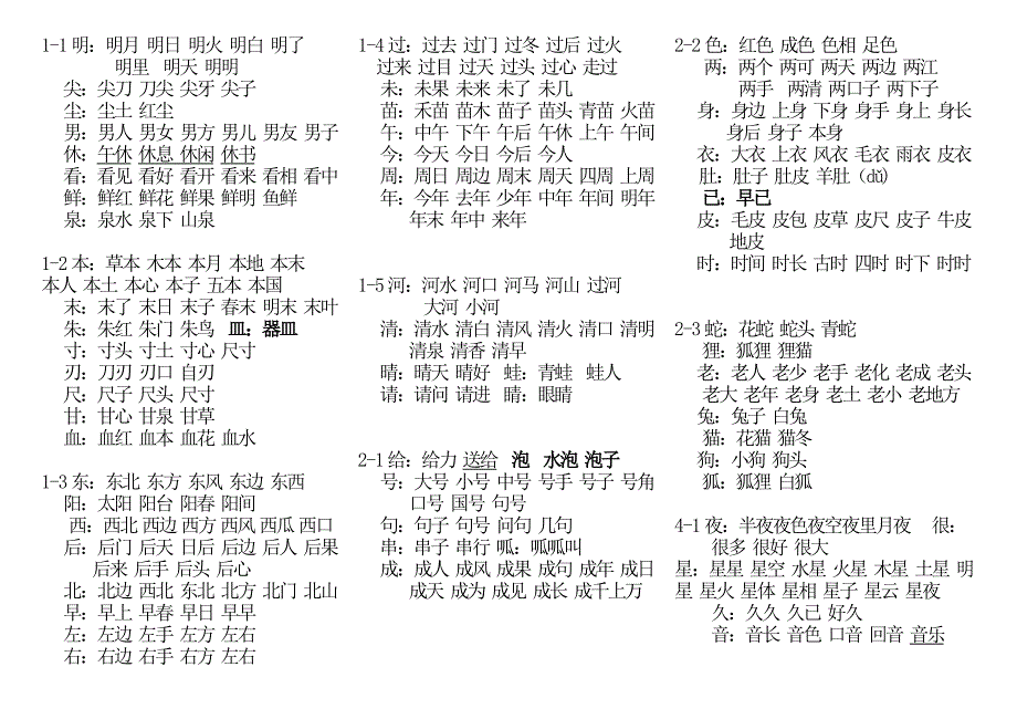 一年下生字词语(分课组词)_第1页