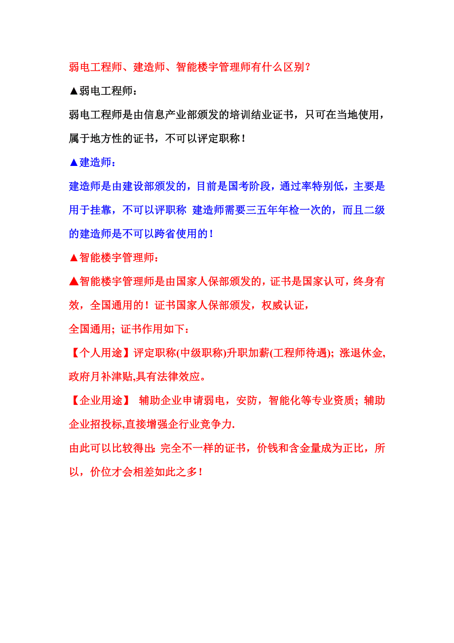 智能楼宇管理师与工程师、建造师的区别_第1页