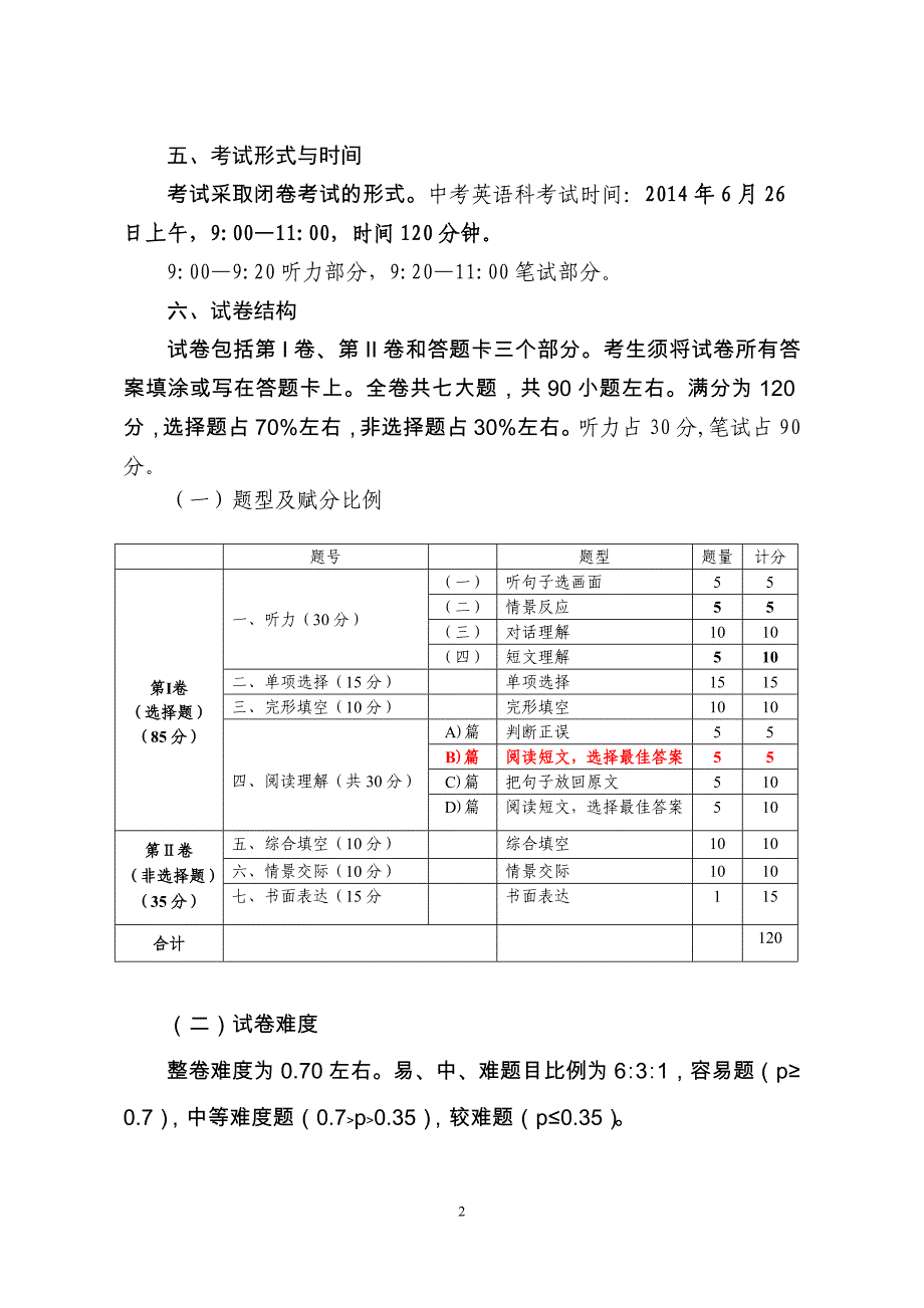 2014年梧州市初中毕业升学考试(英语学科)说明_第2页