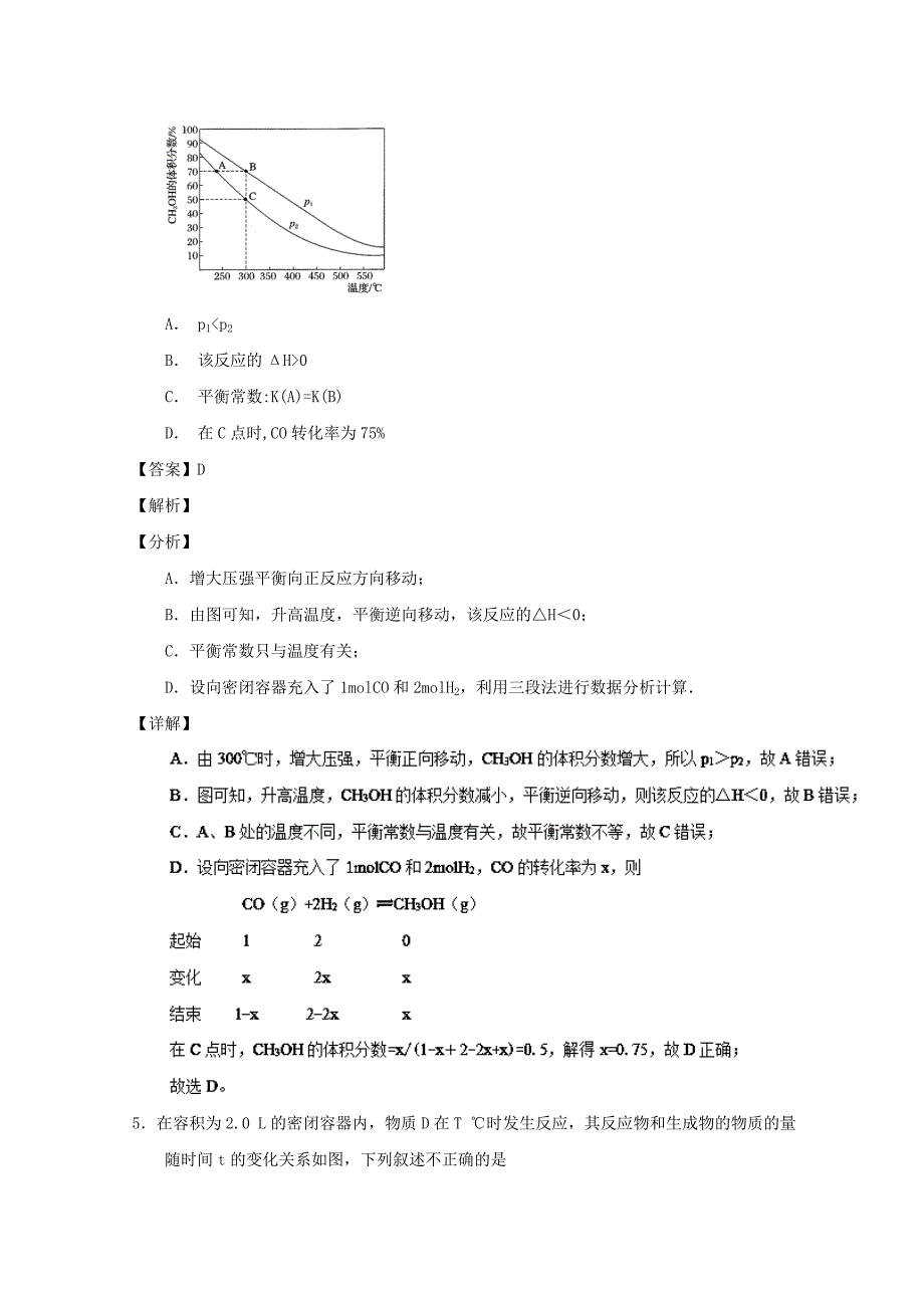 专题34 化学平衡图像-2019年高考化学备考之百强校小题精练系列 word版含解析_第4页