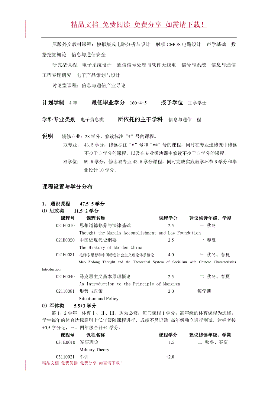 2009级信息与通信工程专业（含基地班）培养方案_第2页