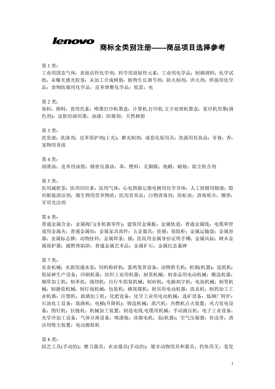 lenovo全类别注册商品项目选择参考_第1页