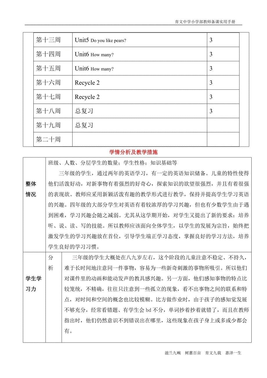 pep三年级下册授课计划、单元备课表_第5页