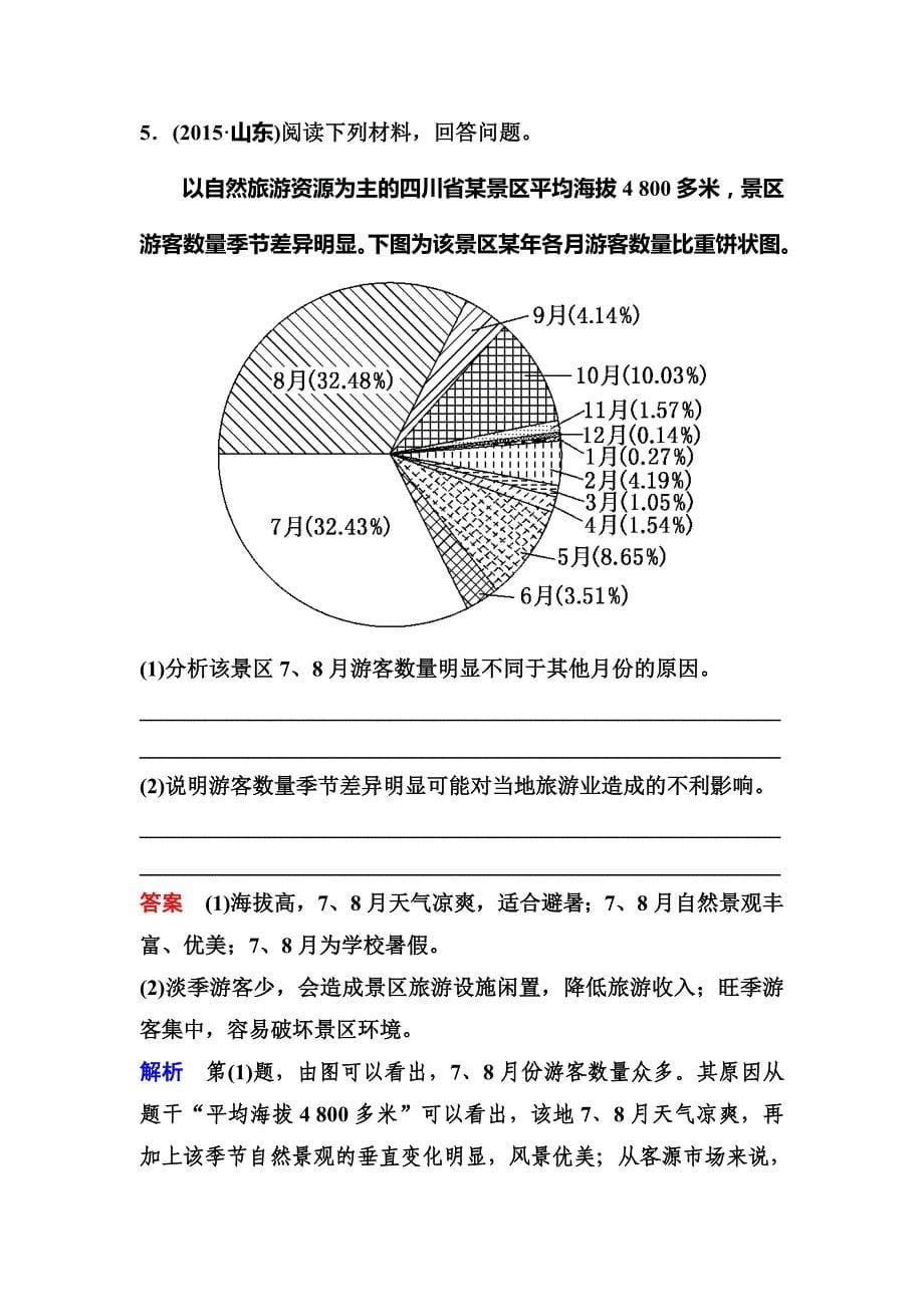 【高考调研】2019届高考地理人教版一轮复习作业44旅游资源的类型、分布与欣赏 word版含解析_第5页