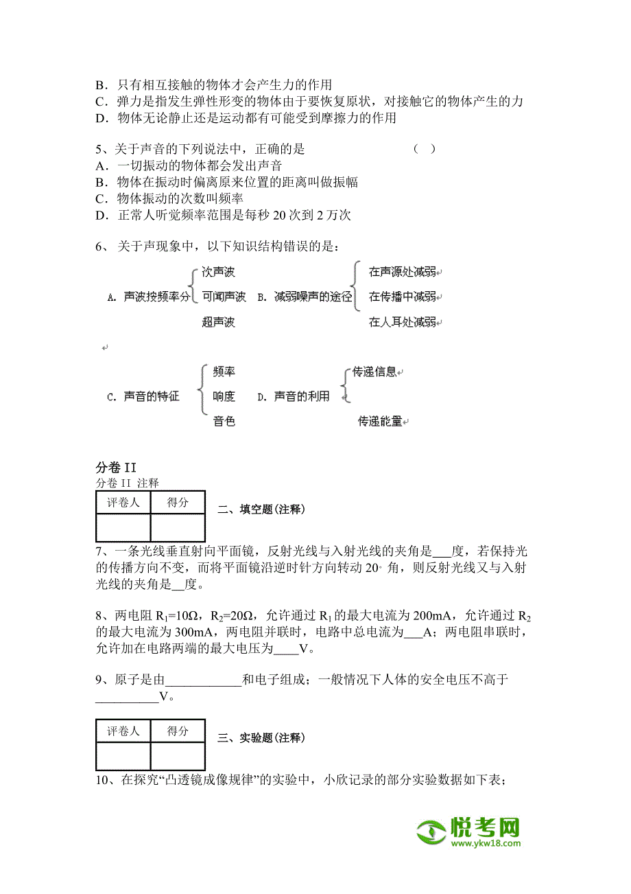 2012届四川省都江堰外国语实验学校八年级上学期10月月考物理卷_第2页