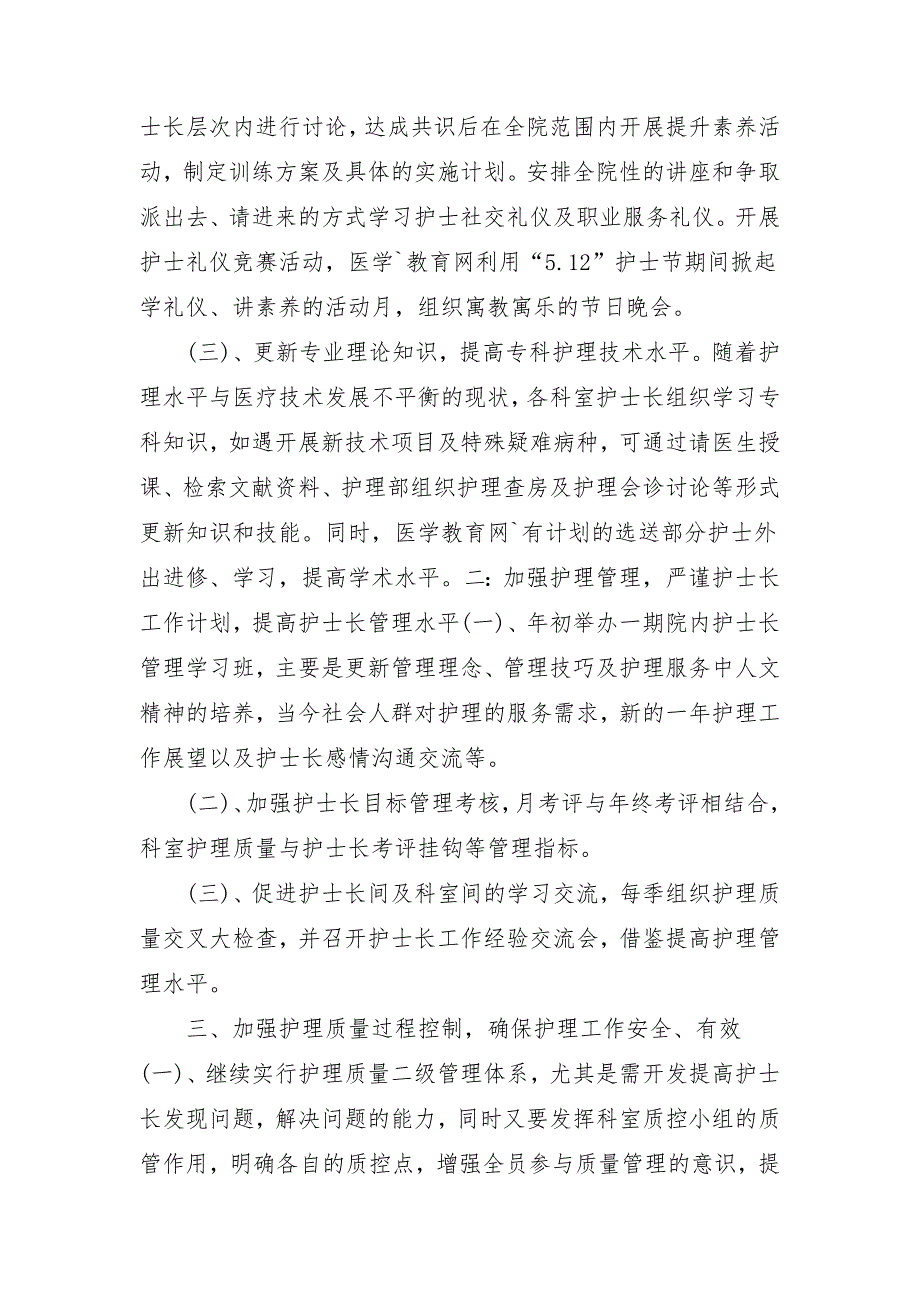 内科护士长工作计划表格_第2页