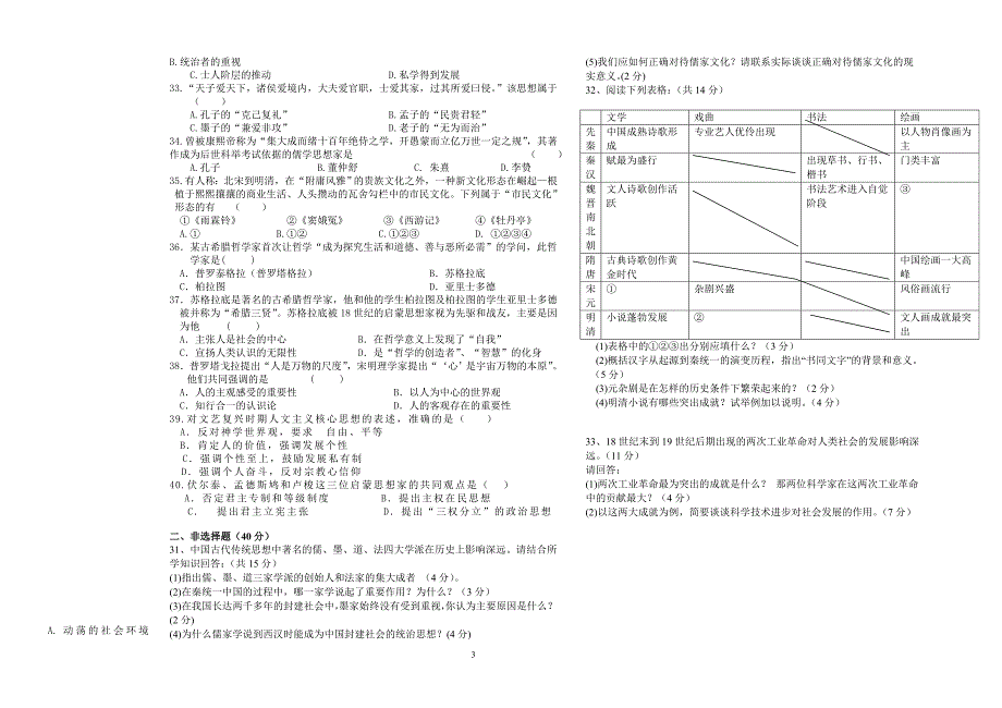 期中高二考试卷历史_第3页