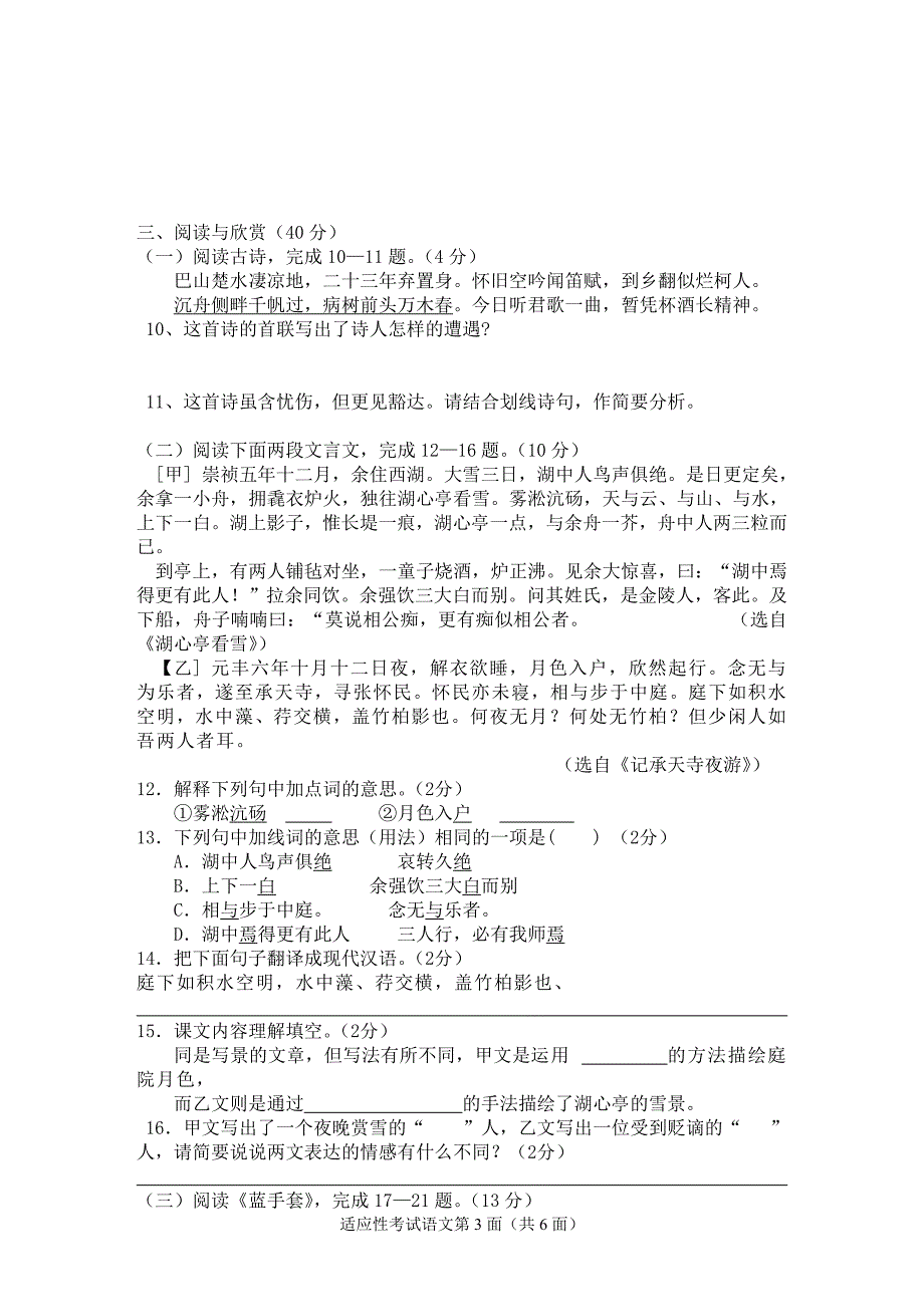 枣阳市九年级语文模拟试题_第3页