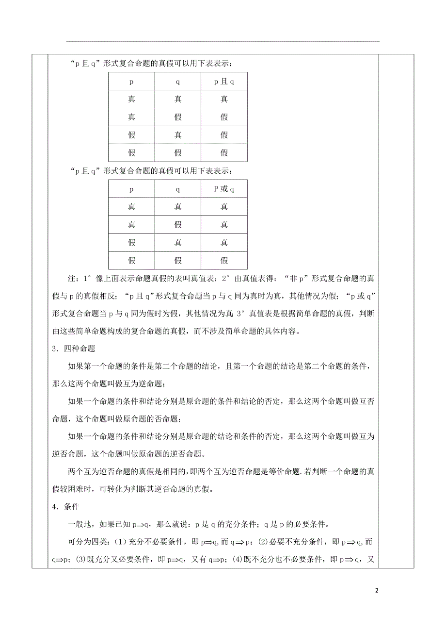 2019届高考数学一轮复习第2讲《常用逻辑知识》教案_第2页