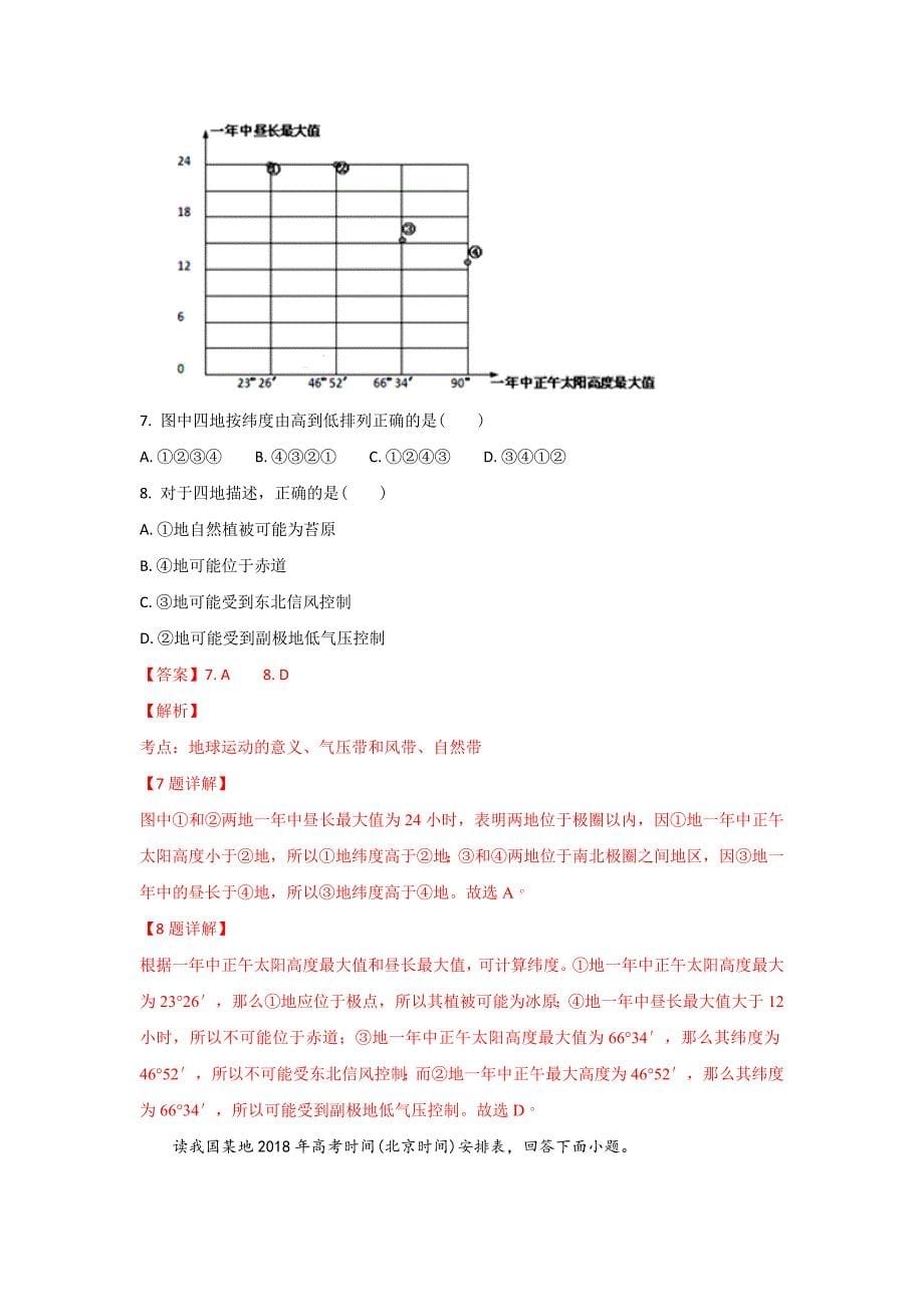 【解析版】宁夏石嘴山市第三中学2019届高三上学期期中考试地理试卷 word版含解析_第5页