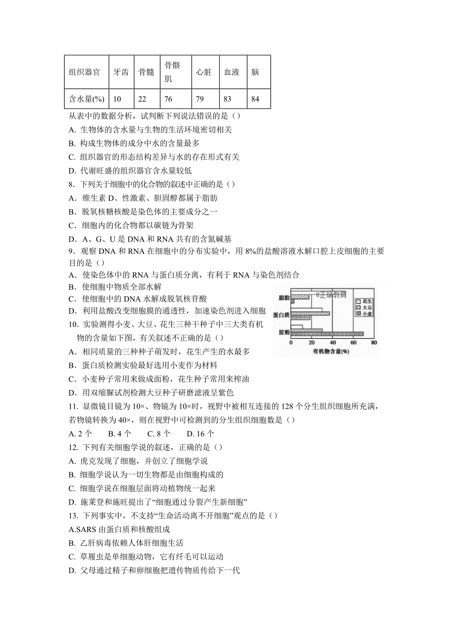 重庆市外国语学校（）2018-2019学年高一上学期半期考试生物试卷_第2页