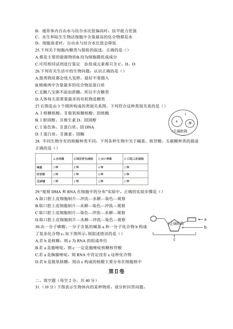 重庆市外国语学校（）2018-2019学年高一上学期半期考试生物试卷_第5页