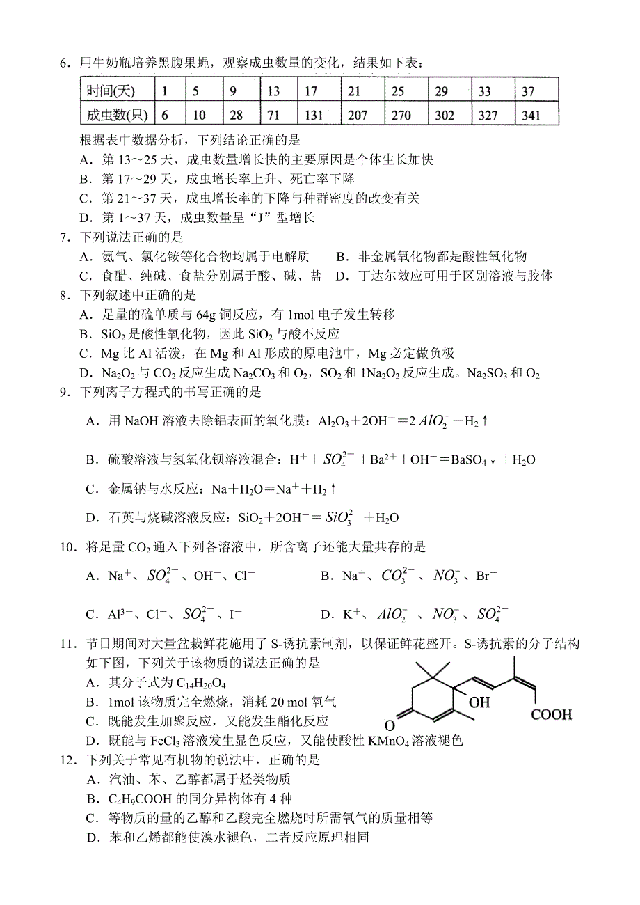 河南省平顶山市2013～2014学年上学期期末调研考试——理科综合_第2页