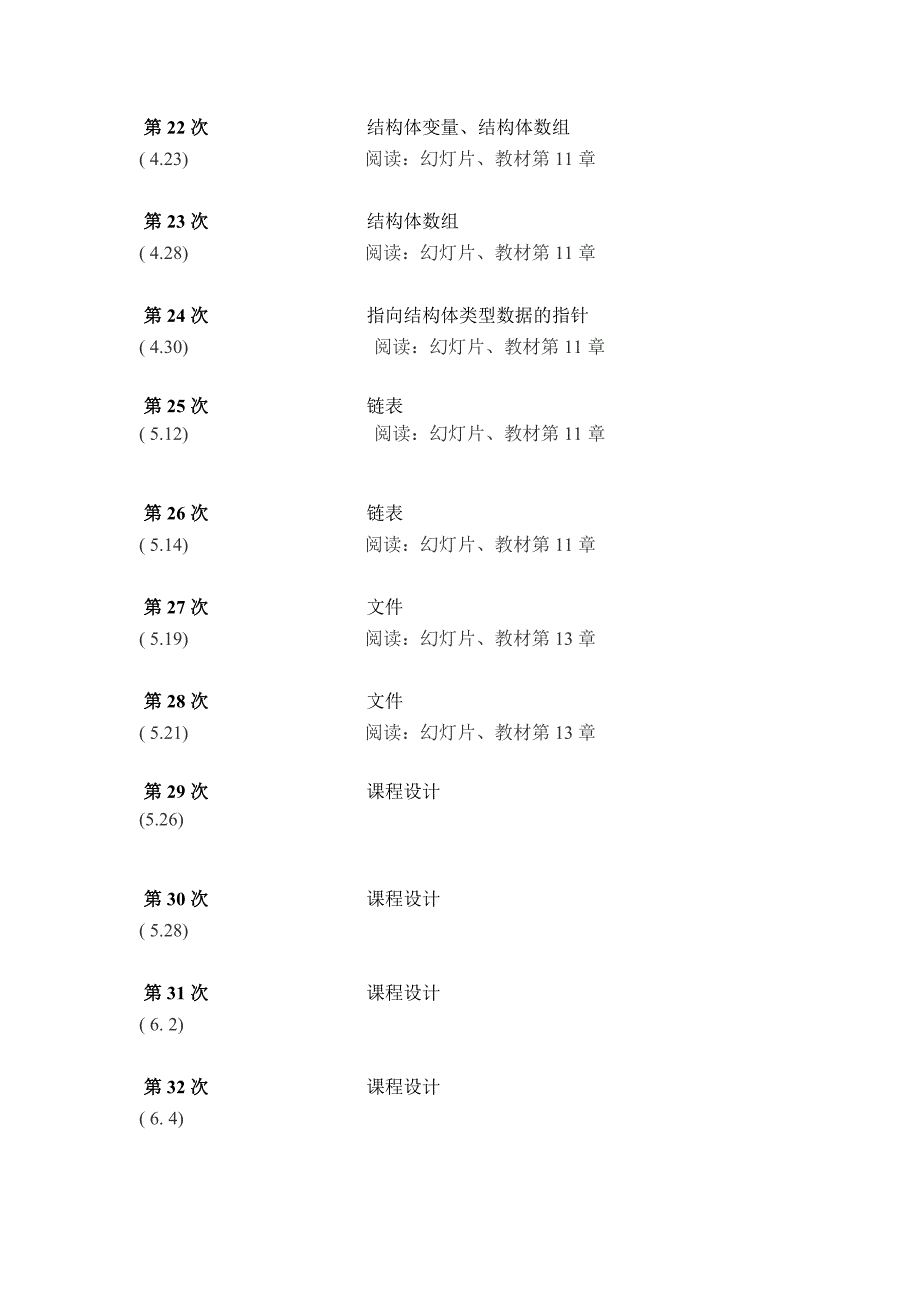 c语言程序设计------教学日历_第4页