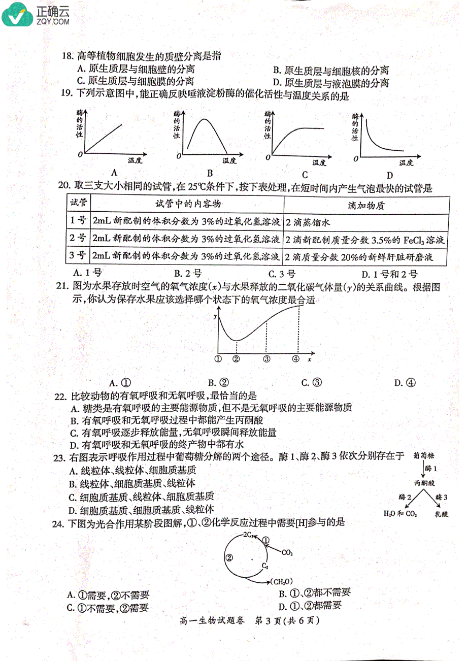 安徽省天长市2018-2019学年高一上学期期末统考生物试卷（pdf版）_第3页