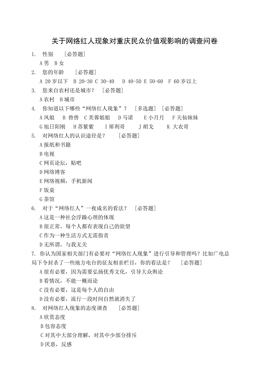 网络红人问卷调查_第1页