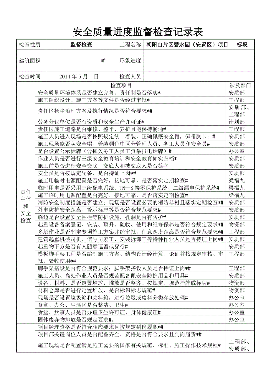 施工现场安全质量检查记录表 - 副本_第1页