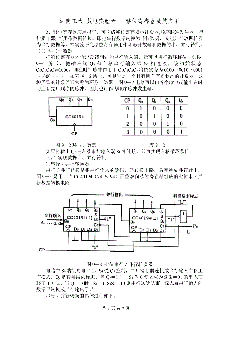 湖南工大-数电实验六移位寄存器及其应用_第2页