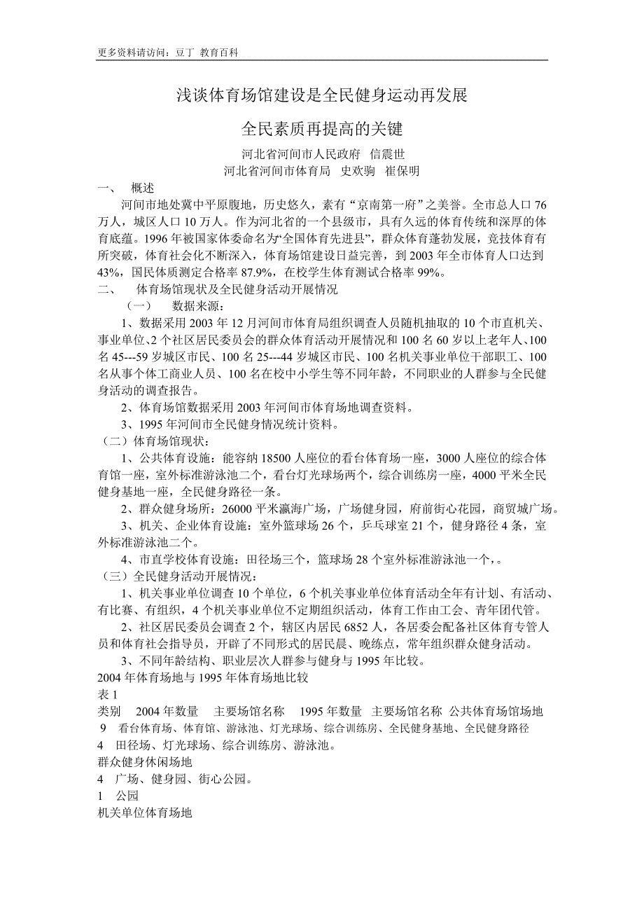 浅谈体育场馆建设是全民健身运动再发展——河北省河间市体育局史欢驹崔保明_第1页