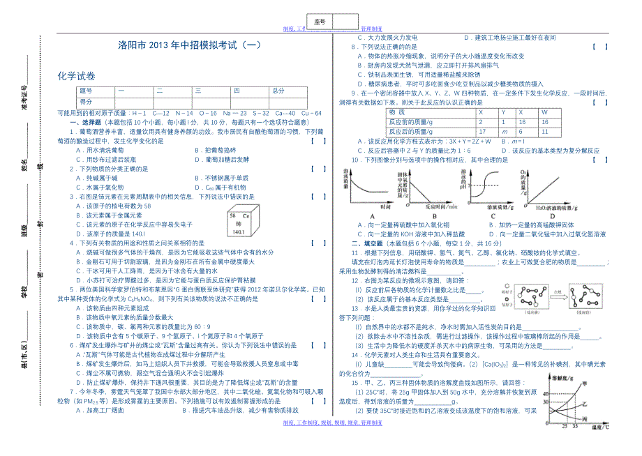 2013洛阳九年级化学中招模拟_第1页