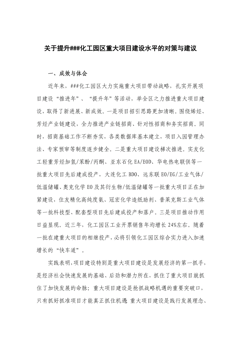 关于提升##化工园区重大项目建设水平的对策与建议_第1页