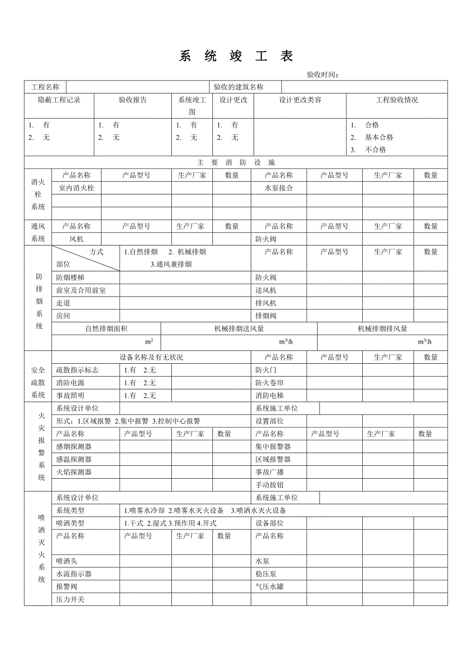 《系统竣工表》word版_第1页