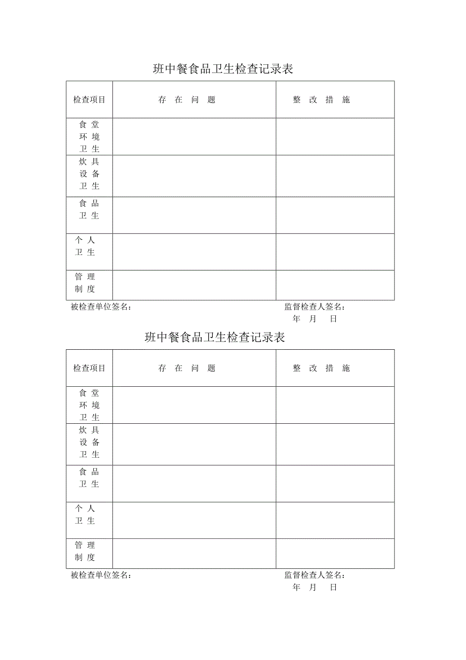 班中餐食品卫生检查记录表_第3页