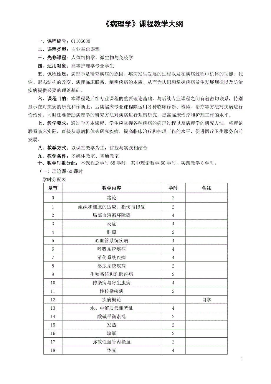 《教学大纲病理学》doc版_第1页