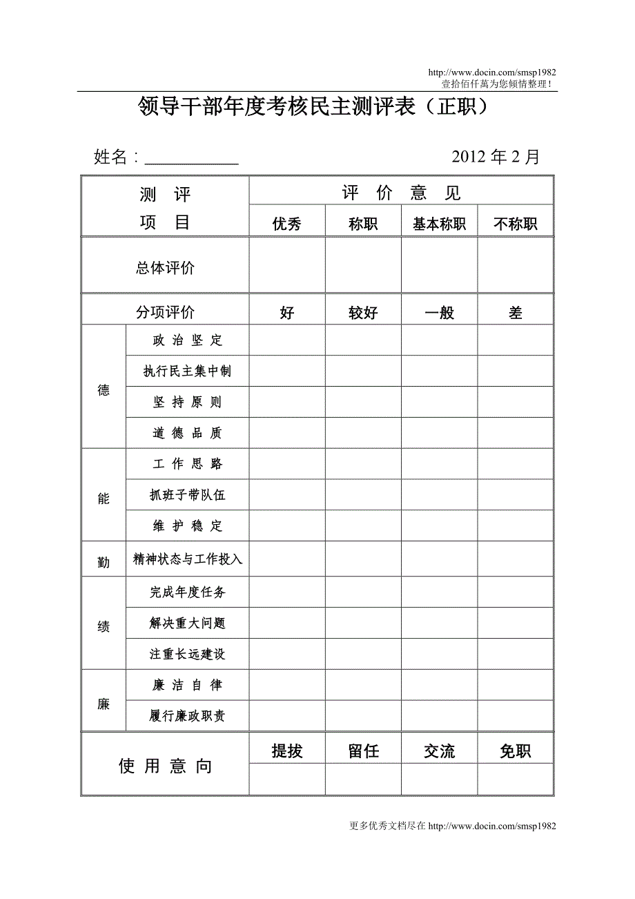 2011年落实党风廉政建设责任制和廉洁自律情况民主测评表_第4页