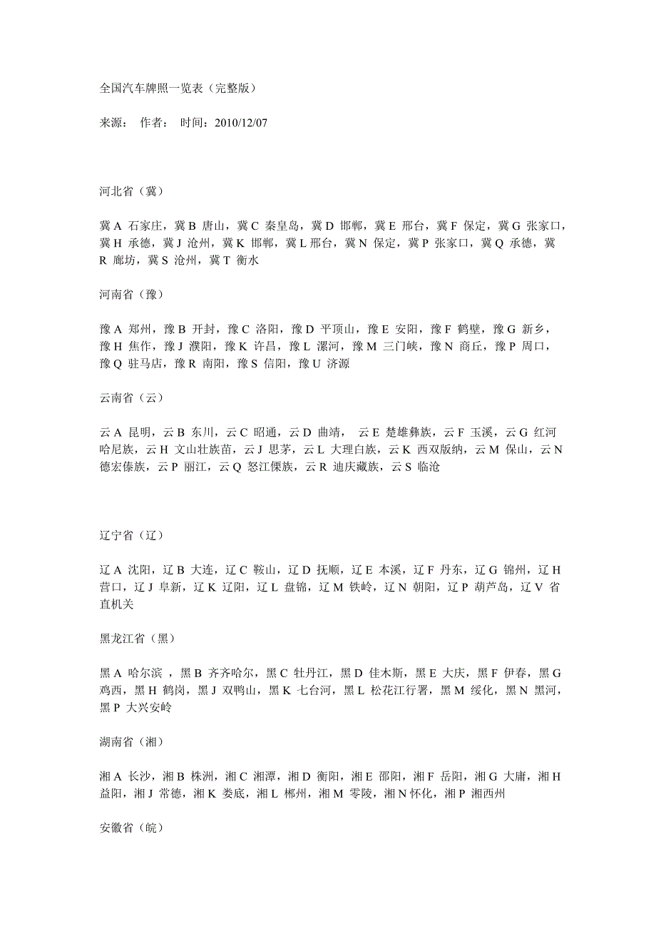 全国汽车牌照一览表-辉县付吉中_第1页