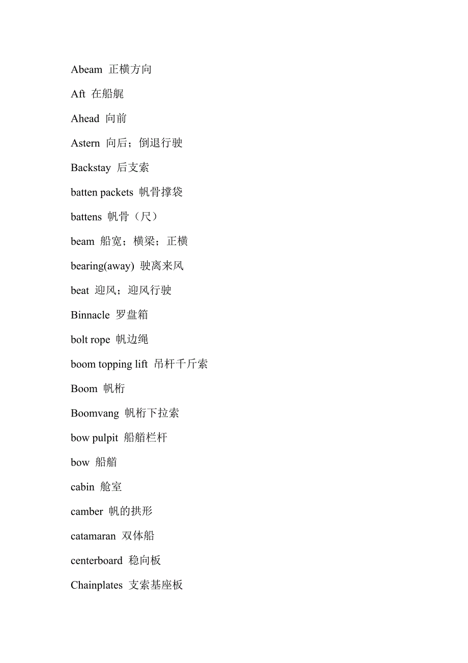 帆船常用英汉对照文档_第1页