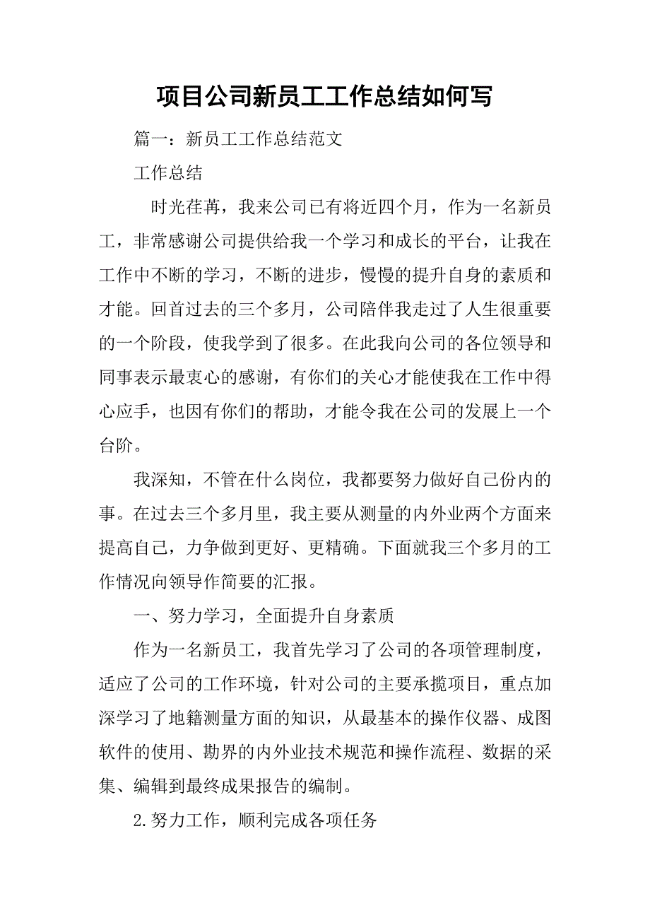 项目公司新员工工作总结如何写.doc_第1页