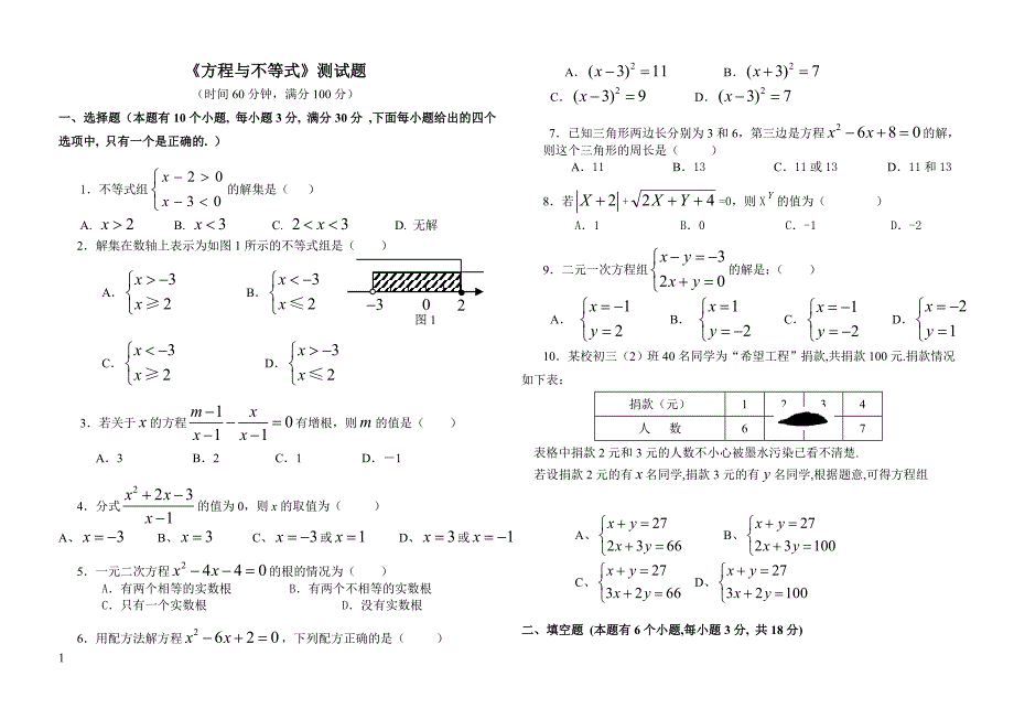 《方程与不等式》测试题_第1页