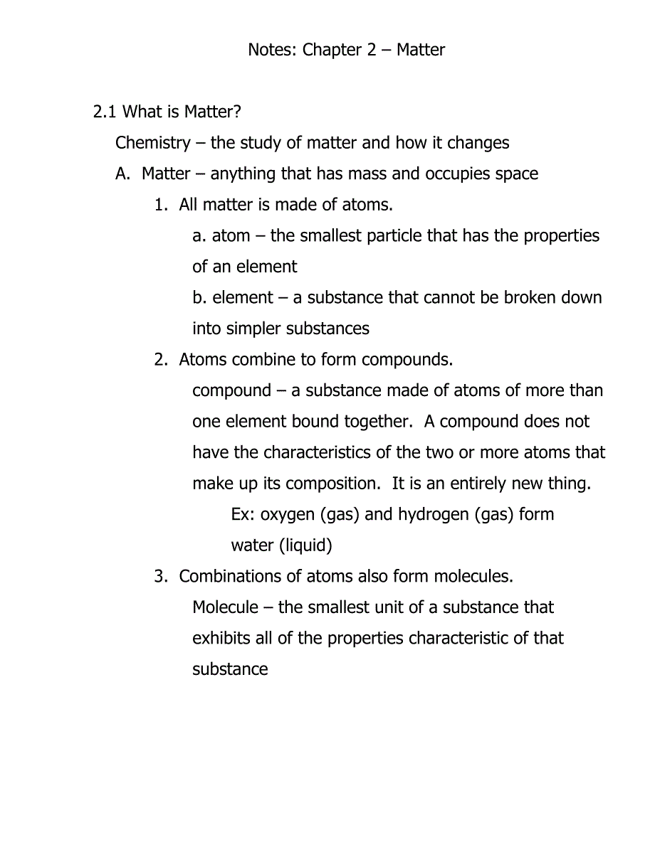 notes chapter 2 – matter注2章–物质_第1页