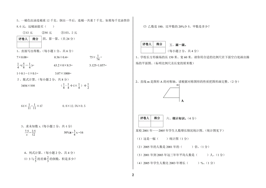 2005年小学六年级毕业及升学质量检测_第2页