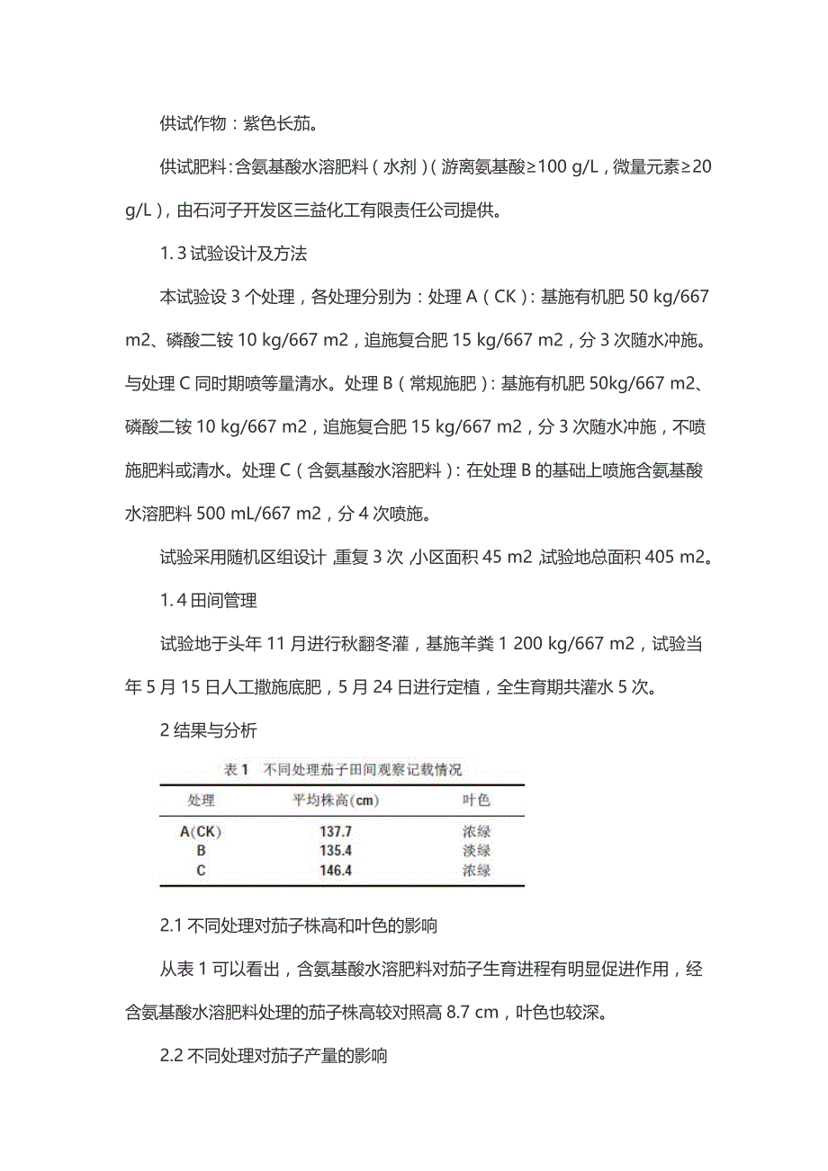 含氨基酸水溶肥料在茄子上的施用效果_第2页