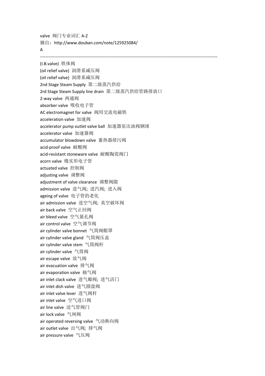 valve- 阀门专业术语中英文对照_第1页