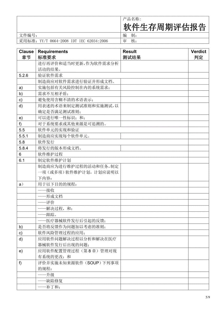 a级医疗器械软件生存周期评估报告(标准要求)_第5页