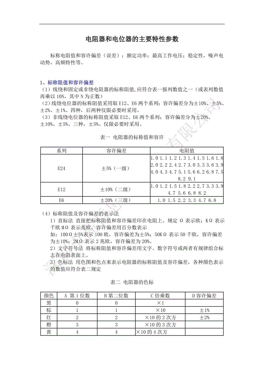 电阻器和电位器的主要特性参数有：标称电阻值和容许偏差_第1页