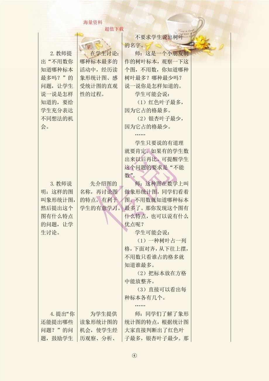 冀教版小学数学二年级上册数学教案：象形统计图和统计表_第5页