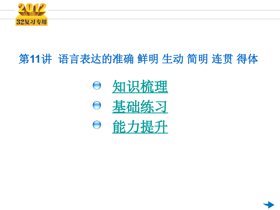 2012《3年高考2年模拟》一轮复习专用课件：第11讲 语言表达的准确 鲜明_第2页