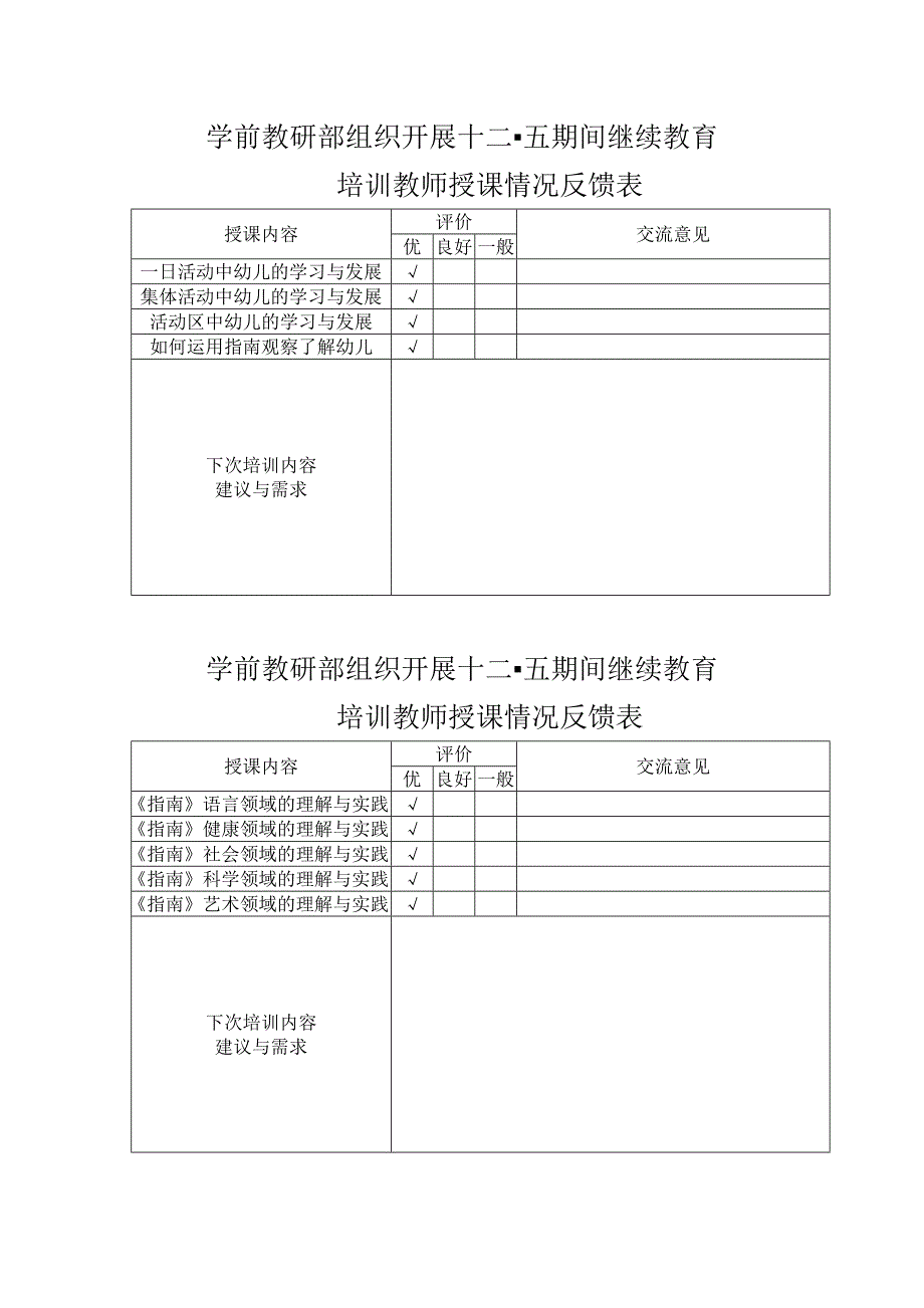 幼儿园培训教师授课情况反馈表_第3页