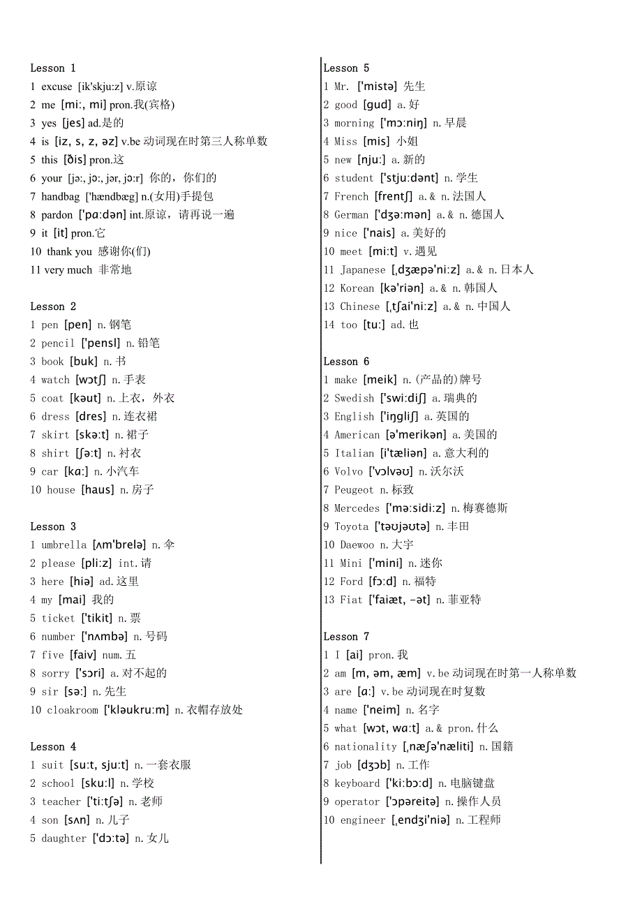 新概念英语第1册前52课单词带音标和中文_第1页