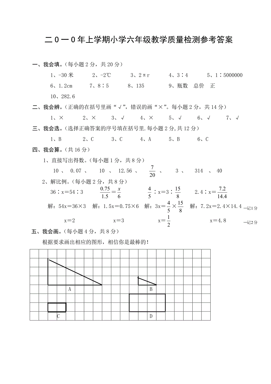 二o一o年上学期小学六年级教学质量检测_第4页