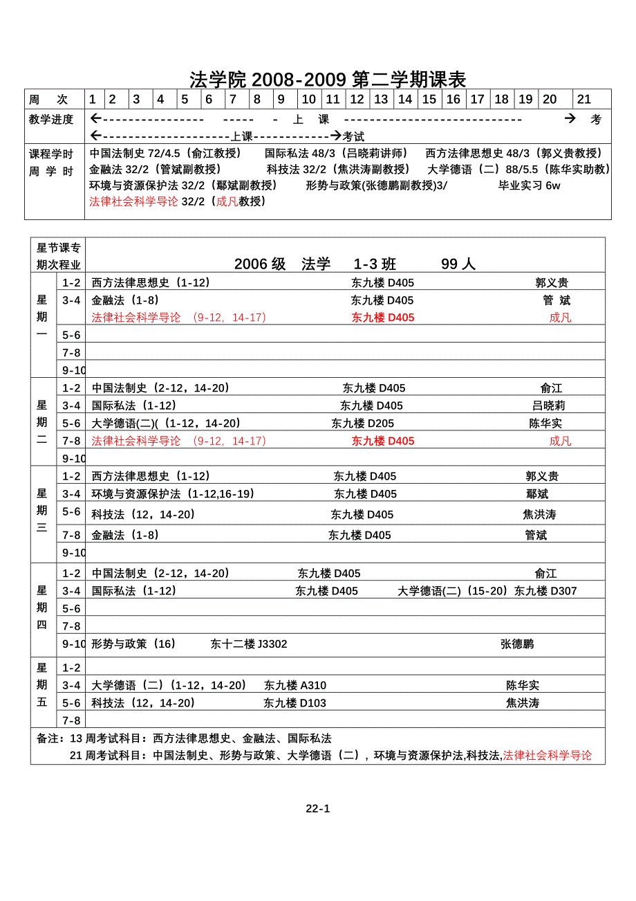 法学院2008-2009第二学期课表._第1页