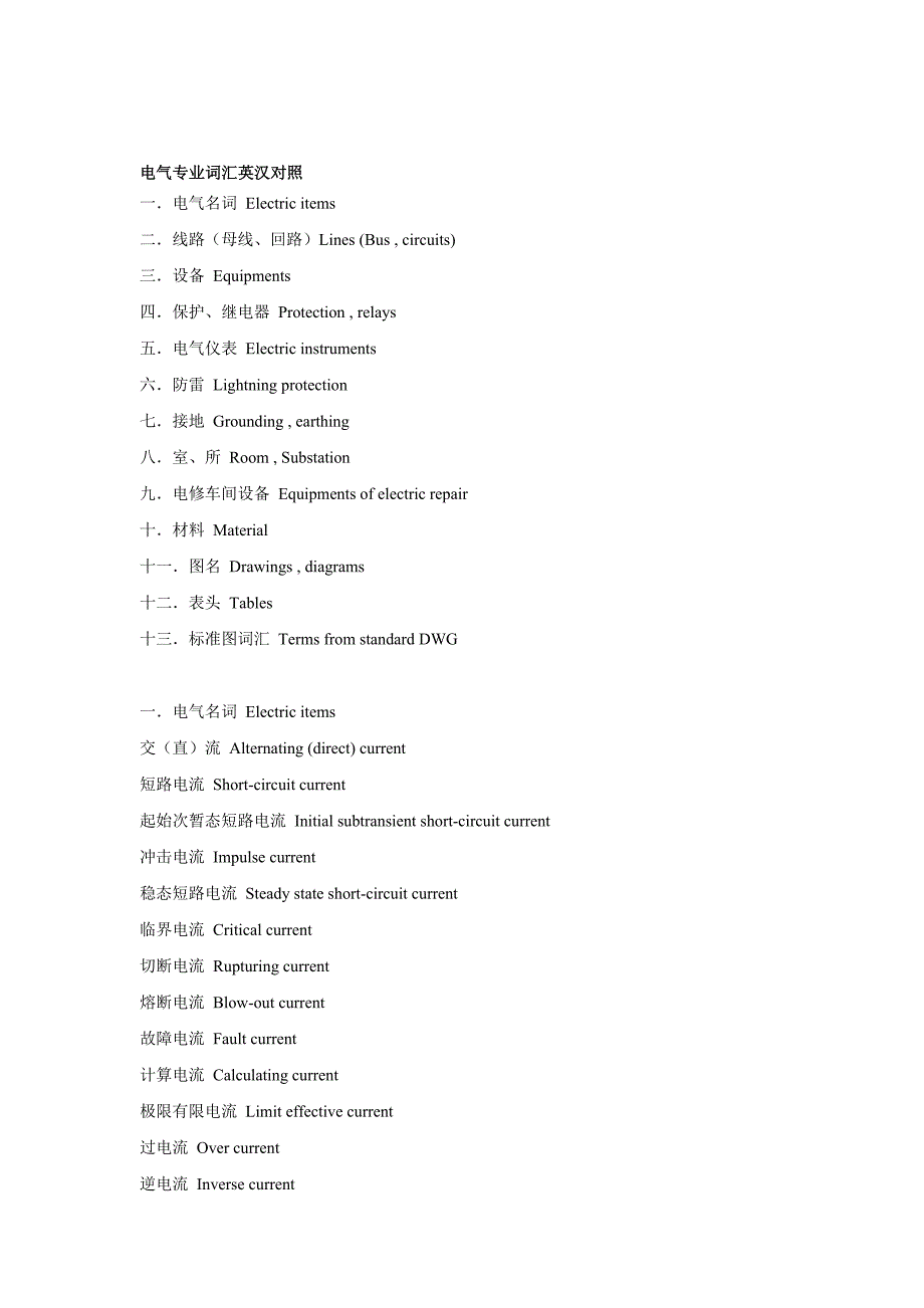 电气专业词汇英汉对照_第1页