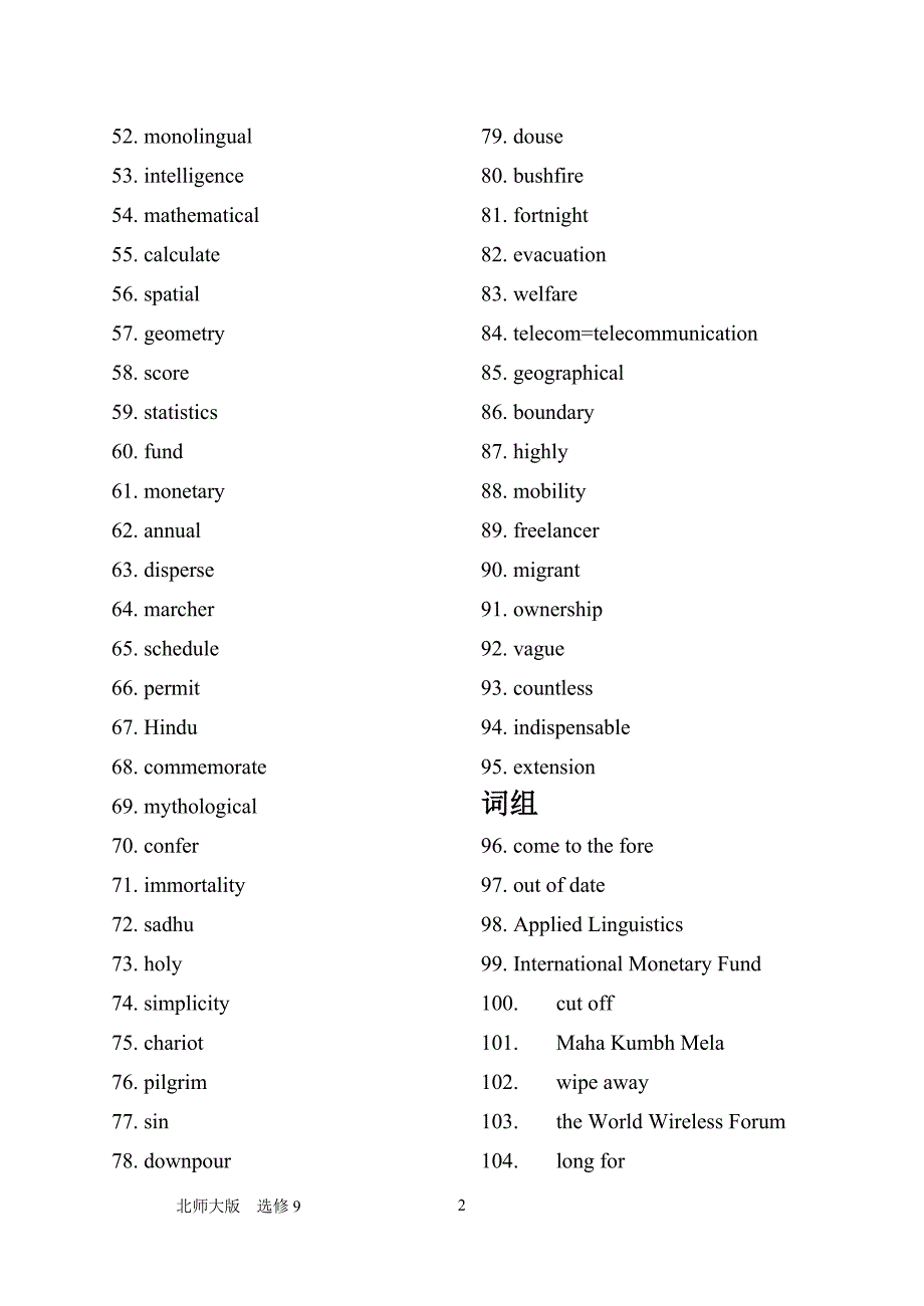 北师大版高中英语必会单词和短语总结选修9_第2页