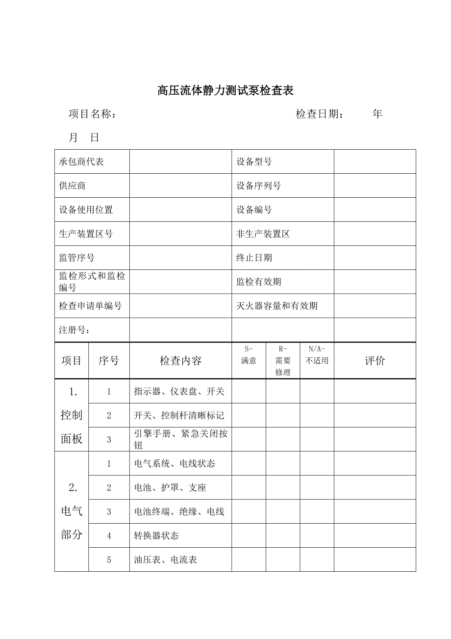 高压流体静力测试泵检查表_第1页