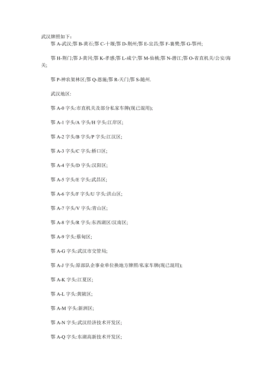 湖北省各地车牌起首字母_第1页